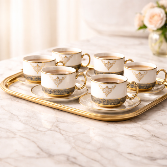 Jogo de Xícaras de Café Peças em Porcelana com Detalhes Dourados | Kit Luxo Imperiale Gold